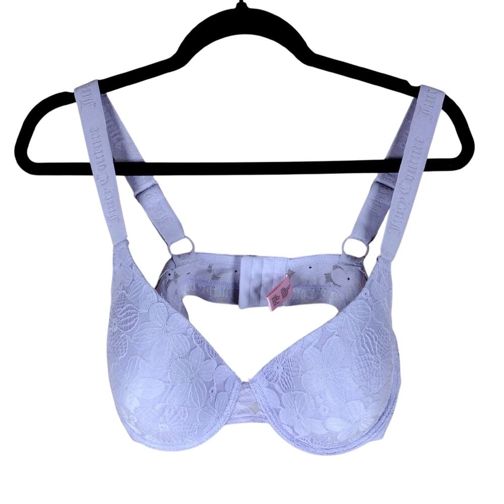 Juicy Couture Lavender Purple Push Up Intimate Underwire Floral Sexy Lace Bra